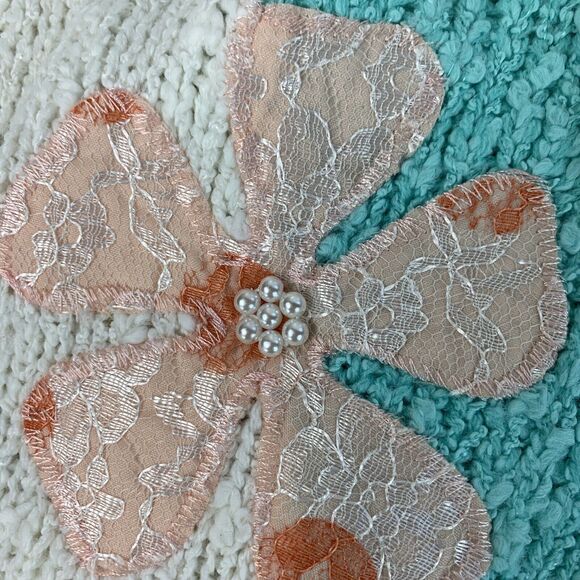 VTG Needles & Yarn Size Large Knit Floral Sweater Women Embellished Ivory Padded - Picture 4 of 10